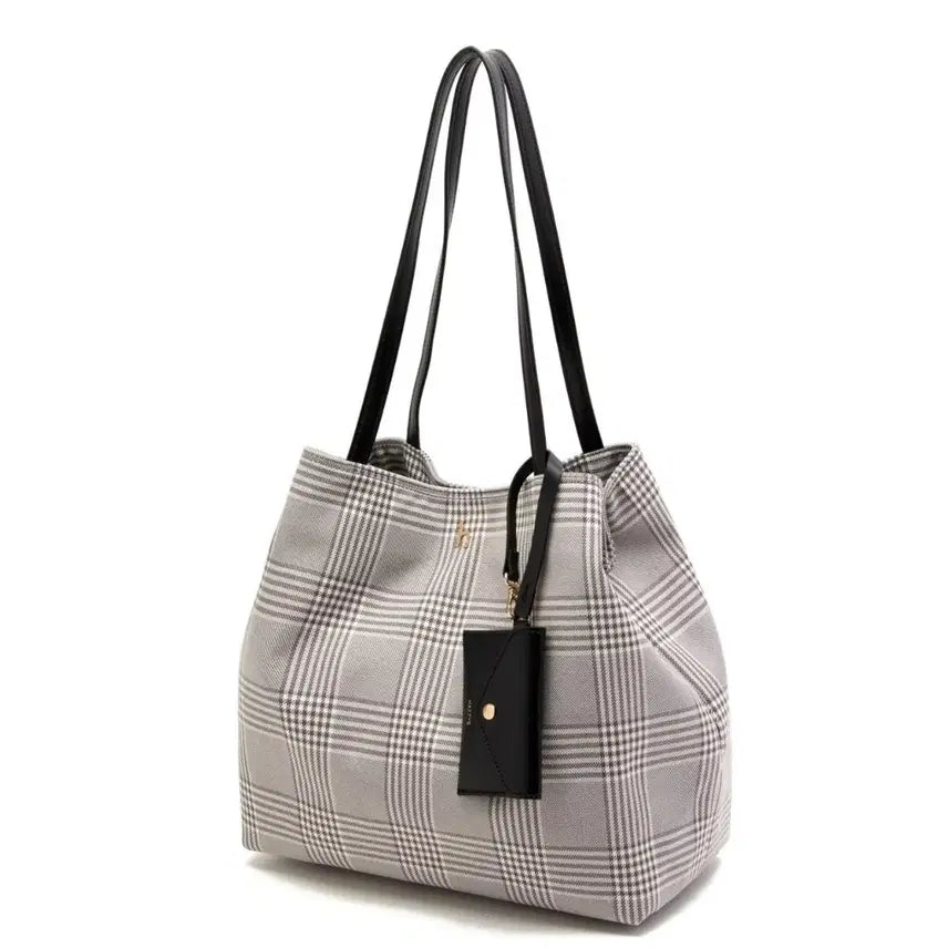 [BUNJANG] Hazzys Nylon Blend Shopper Bag (Gray Check Pattern) / [헤지스] 나일론 혼방 쇼퍼백(그레이 체크패턴)