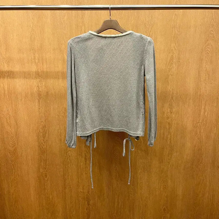 [BUNJANG] Beams Boy Frill Cutoff Waist Strap Cardigan Gray / 빔즈 보이 긴팔 가디건 프릴 컷오프 웨이스트 스트랩 디테일 그레이