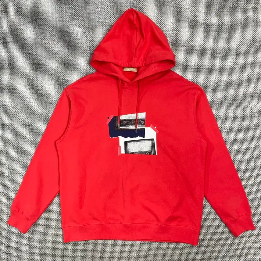 [BUNJANG] Beanpole Red Cassette Tape Printed Hoodie / 빈폴 레드 카세트테이프 프린팅 후드티