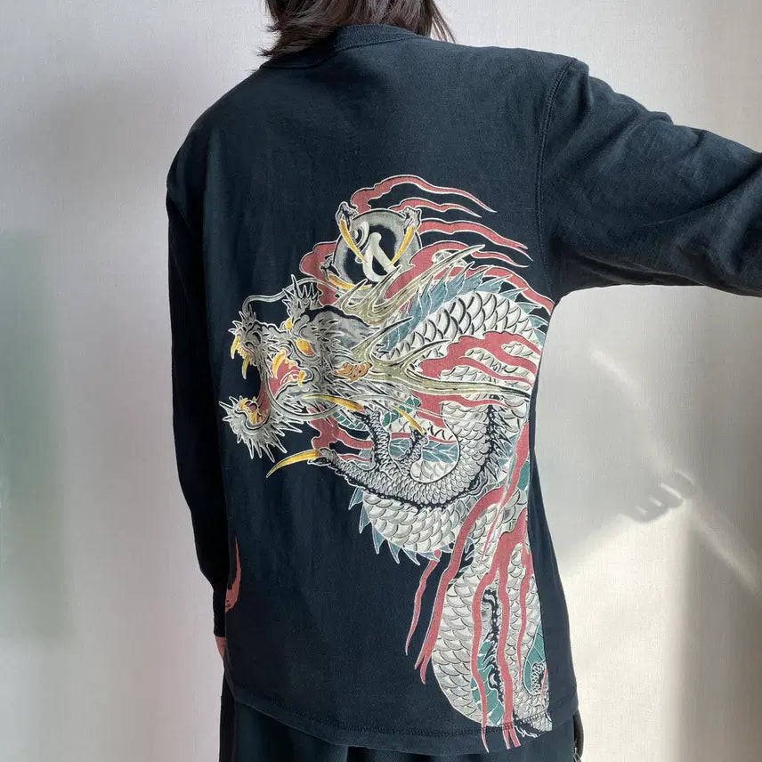 [BUNJANG] Crop Head Dragon & Sakura Long Sleeve / 크롭 헤드 드래곤 & 사쿠라 롱 슬리브