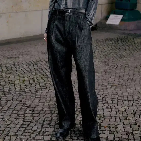 [BUNJANG] Partners Two-Tuck Wide Black Jeans (Size M +3cm Length) / 포트너스 투턱 와이드 블랙진 새상품