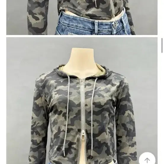 [BUNJANG] Camouflage Crop Hoodie Zip-up / 카모플라쥬 크롭 후드집업
