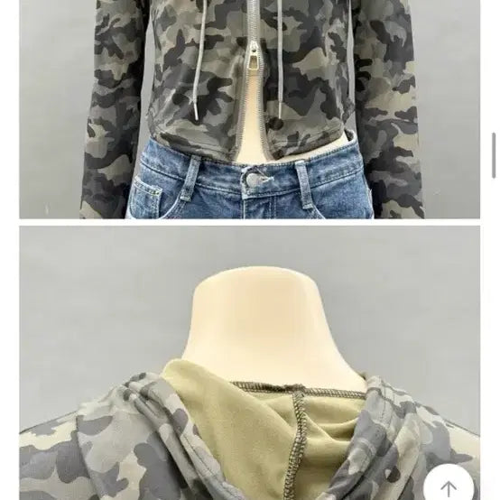 [BUNJANG] Camouflage Crop Hoodie Zip-up / 카모플라쥬 크롭 후드집업