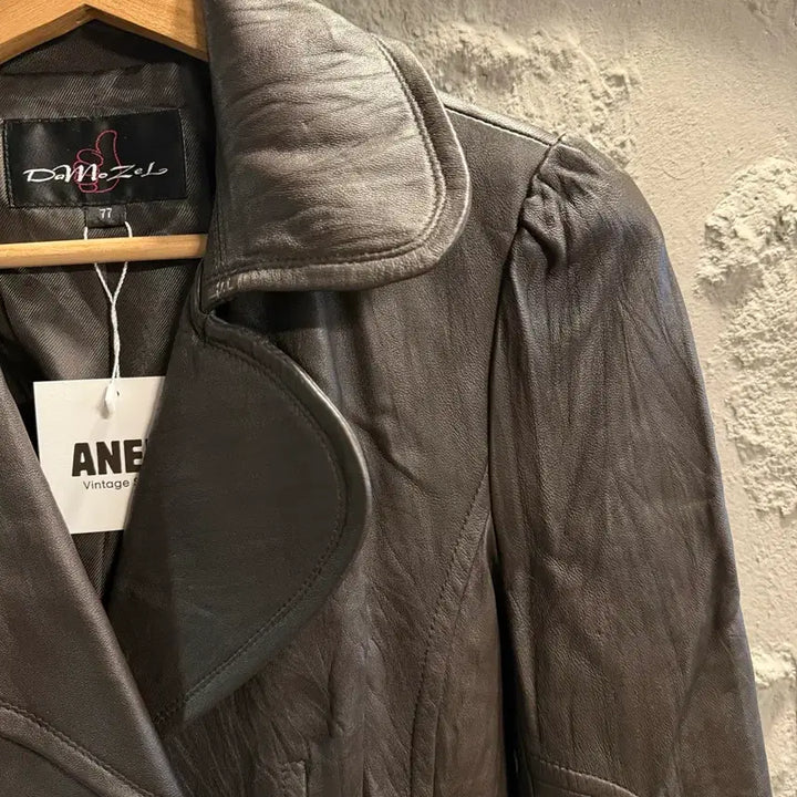 [BUNJANG] DaMoZel Real Leather Double Button Leather Jacket - Brown / 77 다모젤DaMoZel 리얼 양가죽 더블 버튼 레더 자켓 브라운