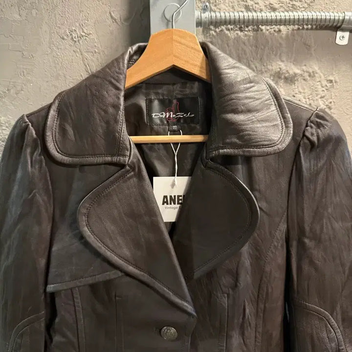 [BUNJANG] DaMoZel Real Leather Double Button Leather Jacket - Brown / 77 다모젤DaMoZel 리얼 양가죽 더블 버튼 레더 자켓 브라운