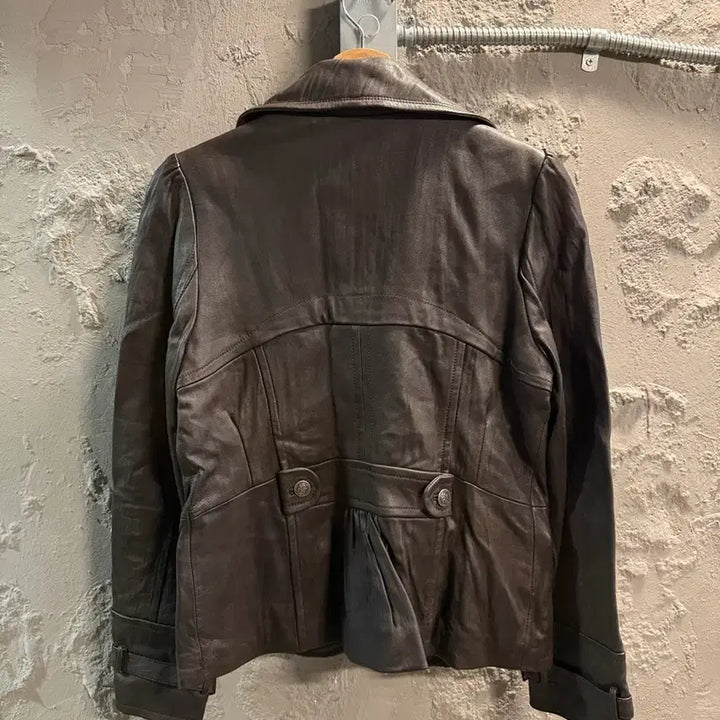[BUNJANG] DaMoZel Real Leather Double Button Leather Jacket - Brown / 77 다모젤DaMoZel 리얼 양가죽 더블 버튼 레더 자켓 브라운
