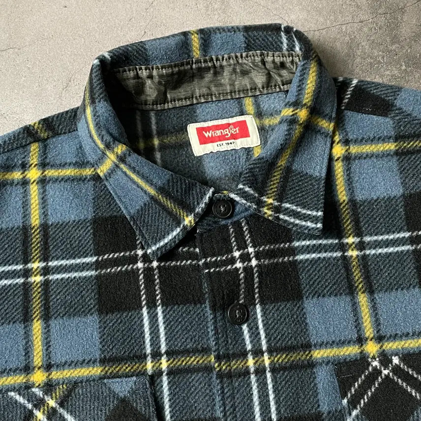 [BUNJANG] Wrangler Vintage Blue Check Flannel Shirt Jacket / WRANGLER 랭글러 빈티지 블루 체크 플란넬 셔츠자켓 A00453