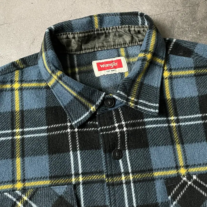 [BUNJANG] Wrangler Vintage Blue Check Flannel Shirt Jacket / WRANGLER 랭글러 빈티지 블루 체크 플란넬 셔츠자켓 A00453