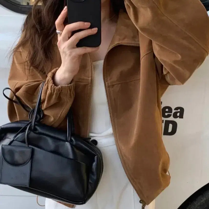 [BUNJANG] Brown Suede Bomber Jacket (Women's) / 브라운 스웨이드 봄버 자켓 여성용(새상품)