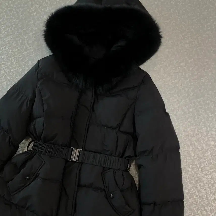 [BUNJANG] Clavis 2025 Fox Fur Black Belted Padded Jacket / 클라비스 25년 폭스퍼 블랙 벨트 패딩 벨티드 재킷 점퍼 자켓 코트 검정