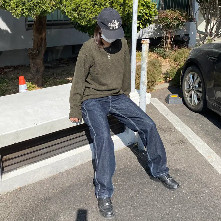 [BUNJANG] [INTERMEZZO] Vintage Texture Button Point Knit / [INTERMEZZO] 빈티지 텍스처 버튼 포인트 니트