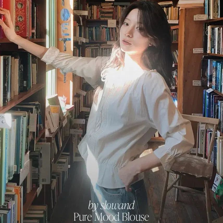 [BUNJANG] Slow and Pure Mood Pleated Cotton Blouse / [새상품] 슬로우앤드 퓨어무드 핀주름 셔링코튼 블라우스