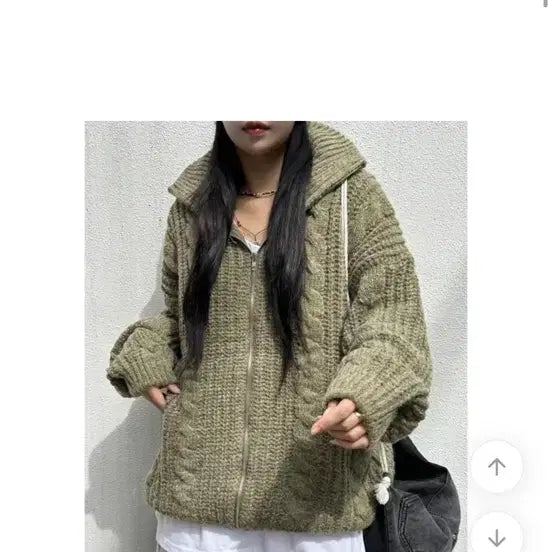 [BUNJANG] Kkwabaegi Knit Zip-up Cardigan / [새상품]꽈배기 니트 집업 가디건 FREE