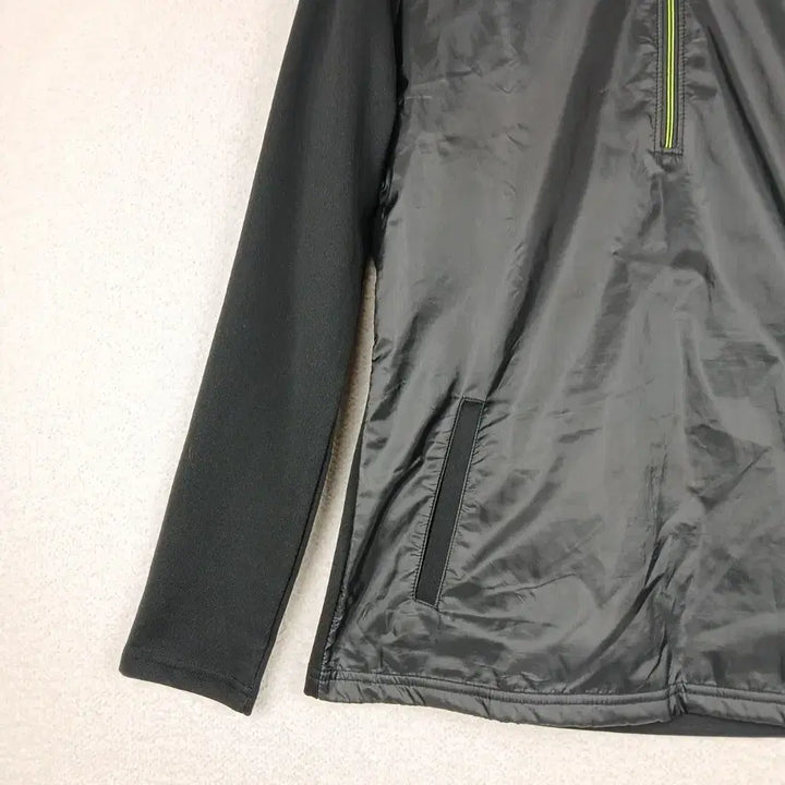 [BUNJANG] Puma Black/Fluorescent Green Half-Zip Windbreaker (Size 90) / 푸마 여성 블랙/형광색 후드 바람막이 반집업 티셔츠(90)