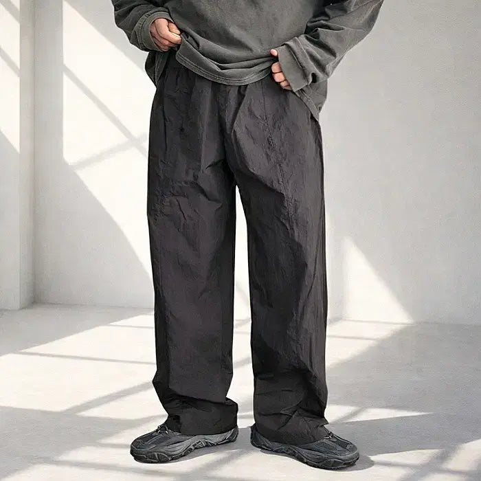 [BUNJANG] Men's Wide Leg Nylon Pants / 남자 절개 나일론 롱기장 와이드 밴딩 팬츠 4컬러