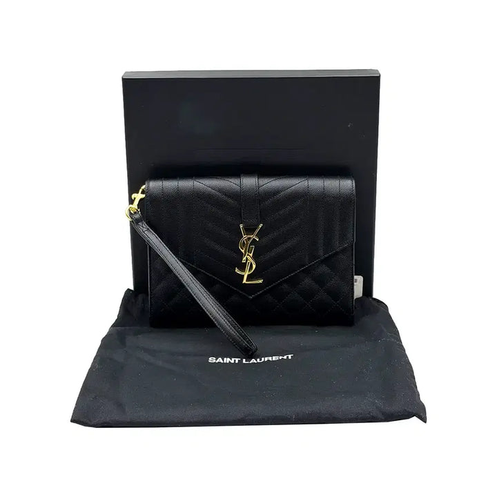 [BUNJANG] Saint Laurent 651030 Matelassé Clutch Bag / 생로랑 651030 블랙 마틀라쎄 금장 스트랩 클러치백