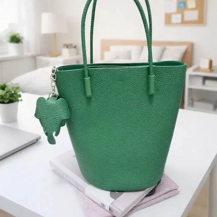 [BUNJANG] Genuine Leather Mini Bucket Bag with Elephant Charm / (무배)소가죽 미니 버킷백