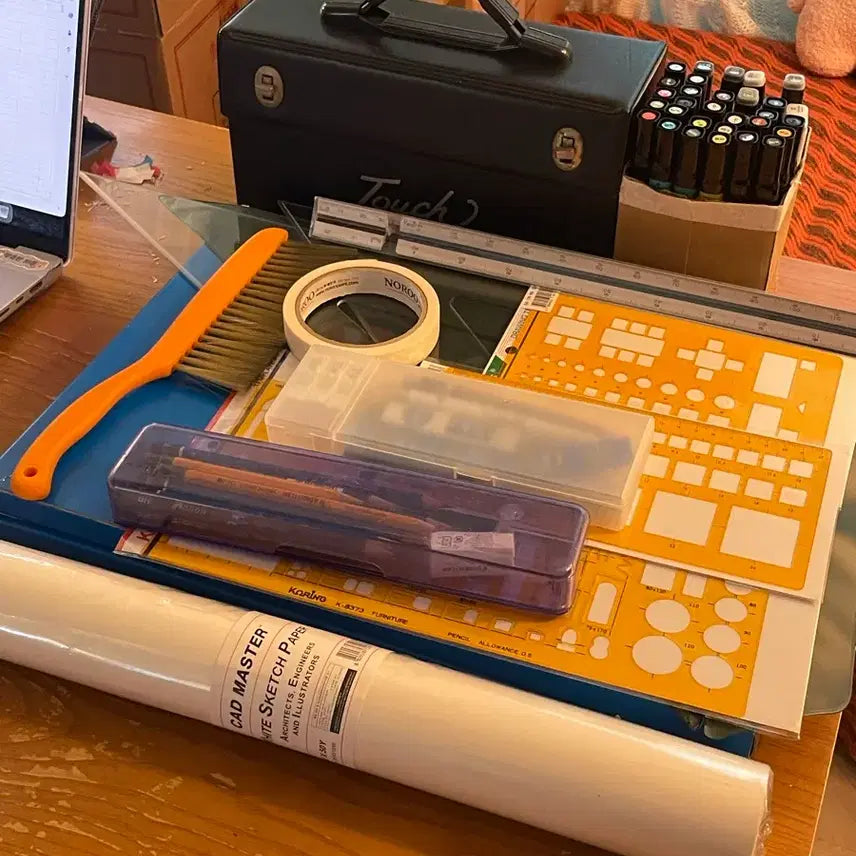 [BUNJANG] Drafting Tools Bundle Set / 제도용품 일괄 (제도판, 템플릿, 제도샤프, 마카, 브러쉬 등)