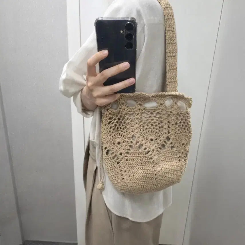 [BUNJANG] Knit Crochet Bucket Bag / 니트 크로셰 버킷백