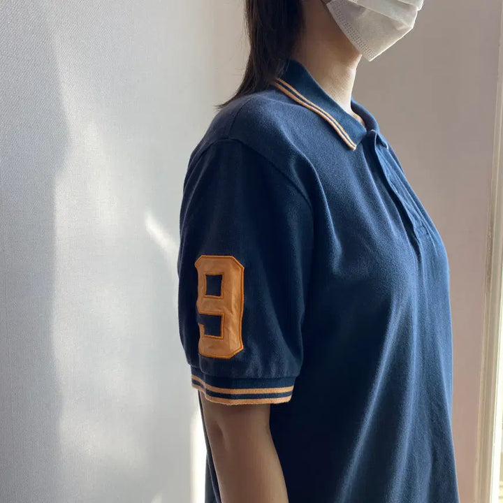 [BUNJANG] Champion Vintage Navy & Gold Ringer Pique Shirt / [Champion] 빈티지 네이비 & 골드 링거 피케 셔츠