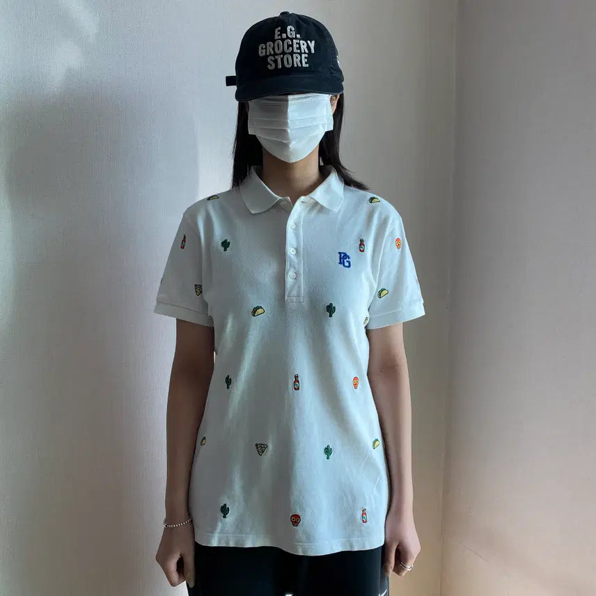 [BUNJANG] Pearly Gates White Embroidered Pique Shirt / [Pearly Gates] 위트 자수 화이트 피케 셔츠