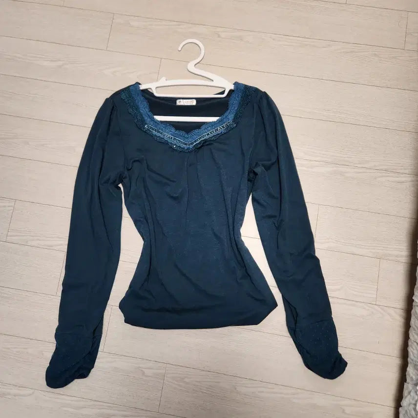 [BUNJANG] Axisfarm Lace Collar Tweed Blue Jacket & Basic Inner Tee / 2월까지 엑시즈팜 레이스 칼라 트위드 블루 자켓& 엑시즈팜 기본 이너티