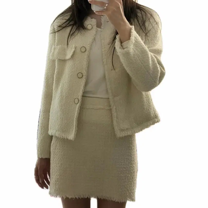 [BUNJANG] Tweed Jacket & Skirt Two-Piece Set / 울30 트위드 자켓 + 스커트 투피스 셋업