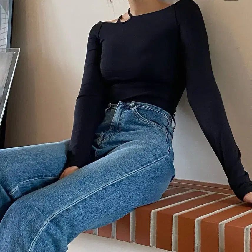 [BUNJANG] Two-Way Off-Shoulder Ribbed Top - Olive Khaki / (새상품) 투웨이 언발 오프숄더 골지 티 올리브카키컬러