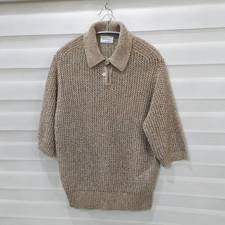 [BUNJANG] Ferragamo Women's Punching Collar Knit Top (Size L) / 페라가모 펀칭 카라 반팔 니트- 우먼L