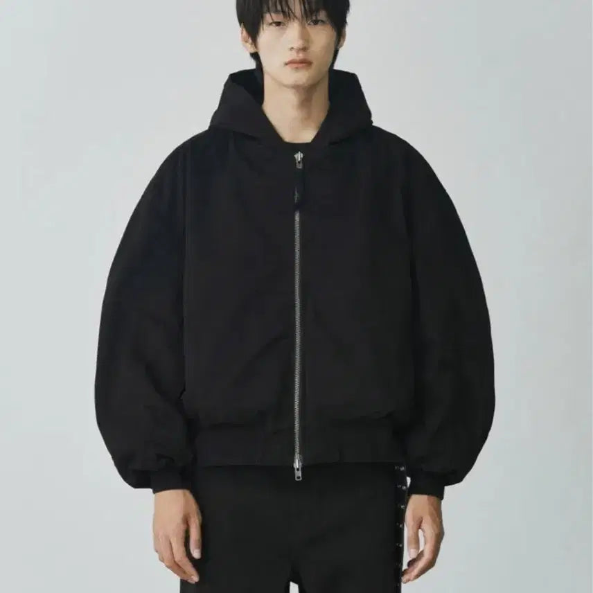 [BUNJANG] Branded Shirring Hooded Bomber Jacket / 브랜디드 셔링 후드 봄버 자켓