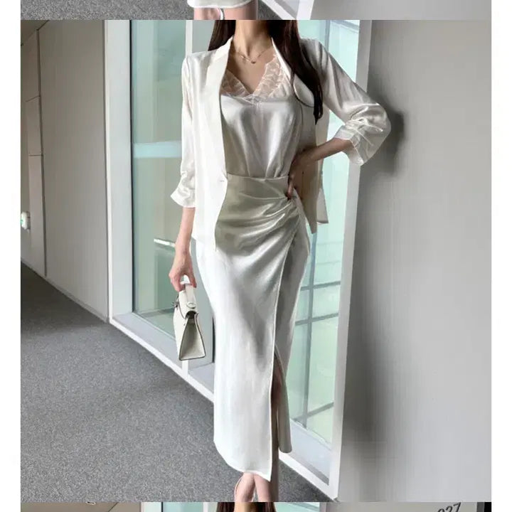 [BUNJANG] Rachel Ivory Satin Shirred Midi Skirt / 라첼 아이보리 미디 새틴 셔링 미디 스커트 새상품 판매합니다