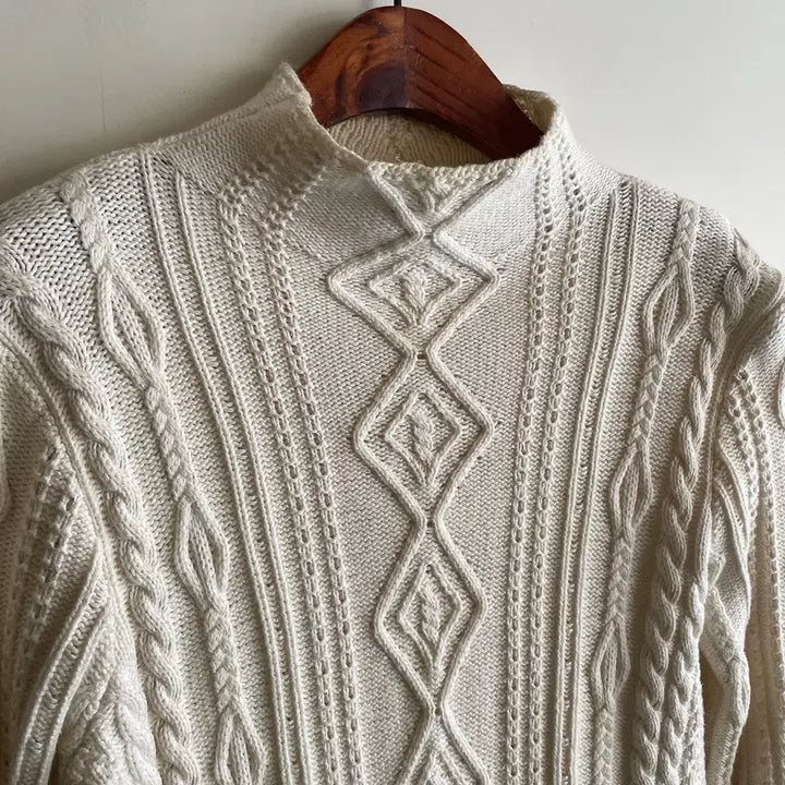 [BUNJANG] Maje Ivory Cable Knit Dress / 마쥬 maje 모크넥 아이보리 케이블 니트 원피스