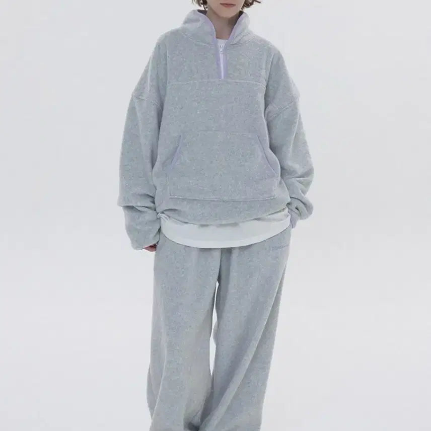 [BUNJANG] Varnishment Fleece Setup White Melange / 바니쉬먼트 플리스 셋업 화이트멜란지