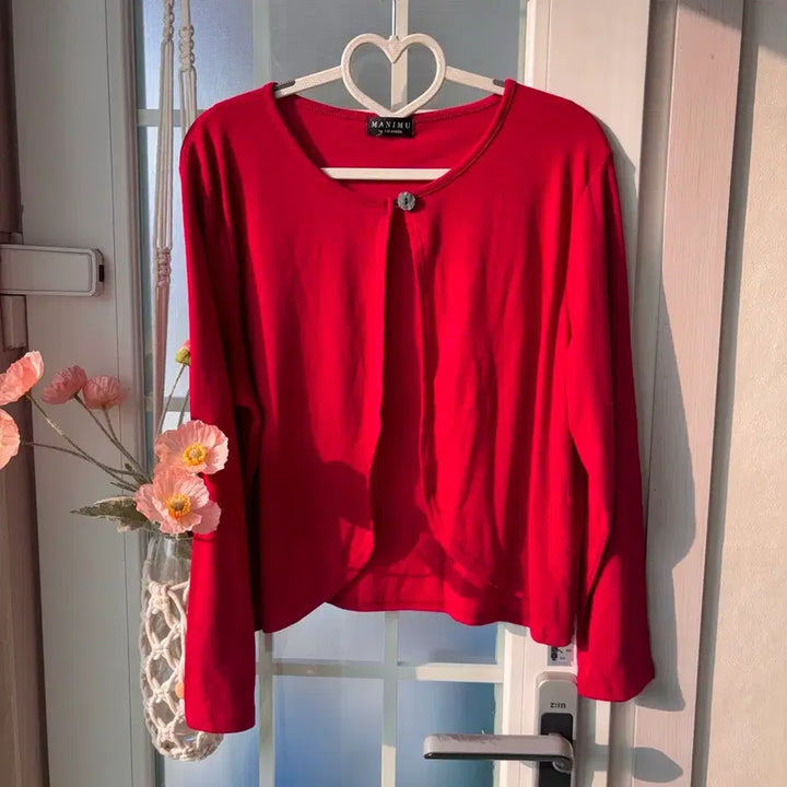 [BUNJANG] MANIMU Red One-Button Cotton Cardigan / [빈티지] MANIMU 레드 원버튼 면 가디건 - 옷장정리