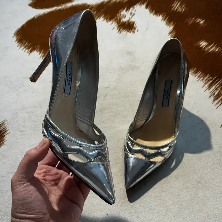 [BUNJANG] PRADA Silver Metallic Pumps Heel 35 (230) / PRADA 프라다 실버 메탈릭 펌프스 힐 35 (230)