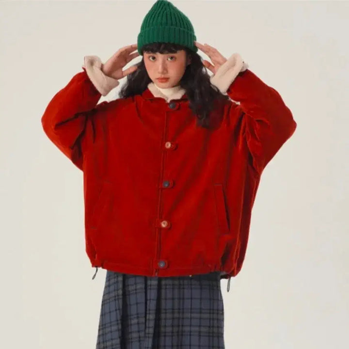 [BUNJANG] Odd One Out Corduroy Fleece Jacket Red S Size / oddmaker 코듀로이 뽀글이 자켓 레드 s사이즈 새상품