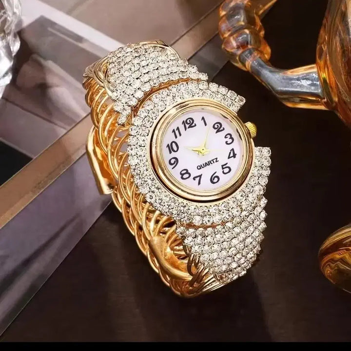 [BUNJANG] Gold Cubic Bracelet Watch / 골드 큐빅 팔찌형 여성 손목시계