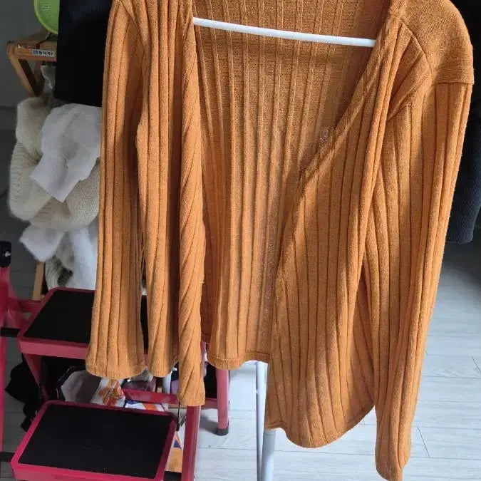 [BUNJANG] Orange Knit Cardigan / 골지 니트 오렌지색 가디건