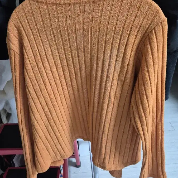 [BUNJANG] Orange Knit Cardigan / 골지 니트 오렌지색 가디건