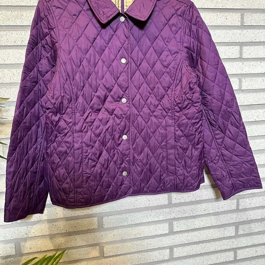 [BUNJANG] L.L.Bean Quilted Jacket / L.L.Bean 엘엘빈 퀼팅 자켓 체크안감 스냅 버튼 디테일 퍼플