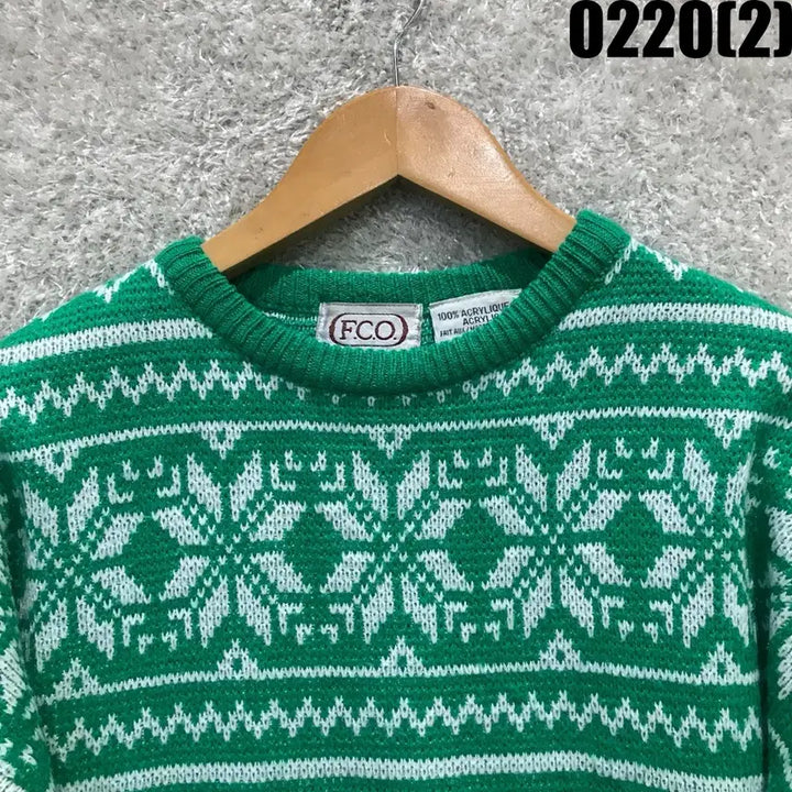 [BUNJANG] FCO Green Pattern Knit Sweater M / FCO 그린 패턴 니트 스웨터 m