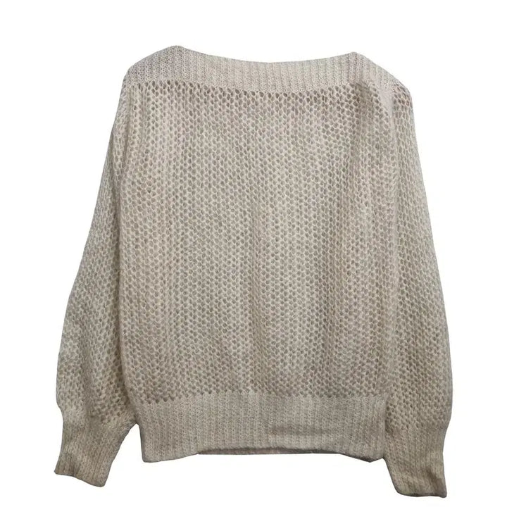 [BUNJANG] Vintage Knit Sweater [L] White / JPN 크림 펀칭 니트 [L] 빈티지 니트 / 화이트 니트/ 구제 니트
