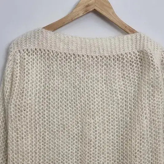 [BUNJANG] Vintage Knit Sweater [L] White / JPN 크림 펀칭 니트 [L] 빈티지 니트 / 화이트 니트/ 구제 니트