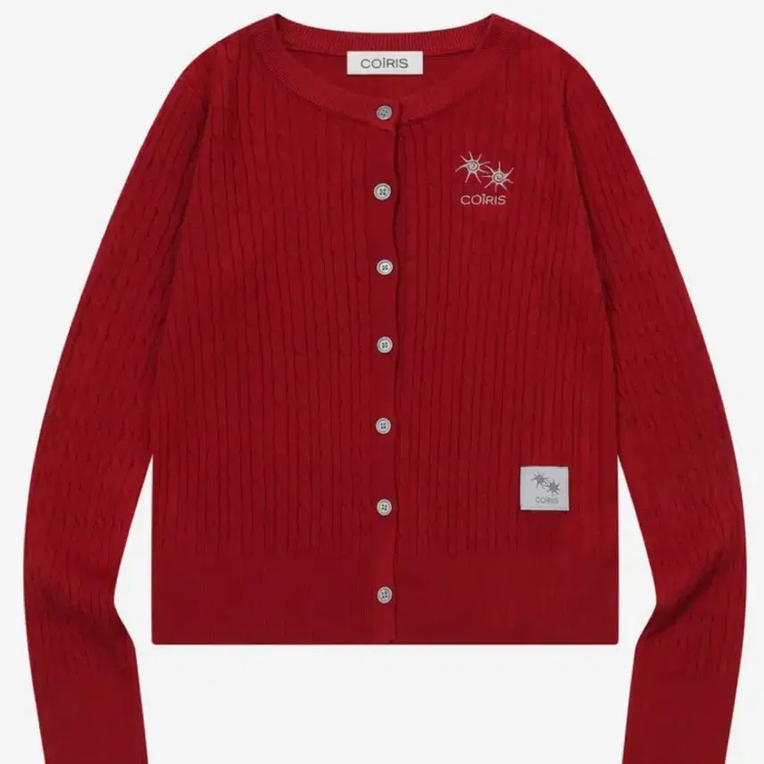 [BUNJANG] COIRIS Ern Round Neck Cable Knit Cardigan Red / COIRIS 코이리스 에른 라운드넥 케이블 니트 가디건 레드