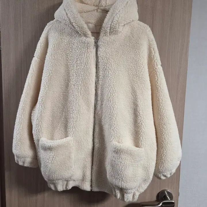[BUNJANG] Hoodie Zip-up Ivory Big Size / 뽀글이 후드 집업 아이보리 빅사이즈