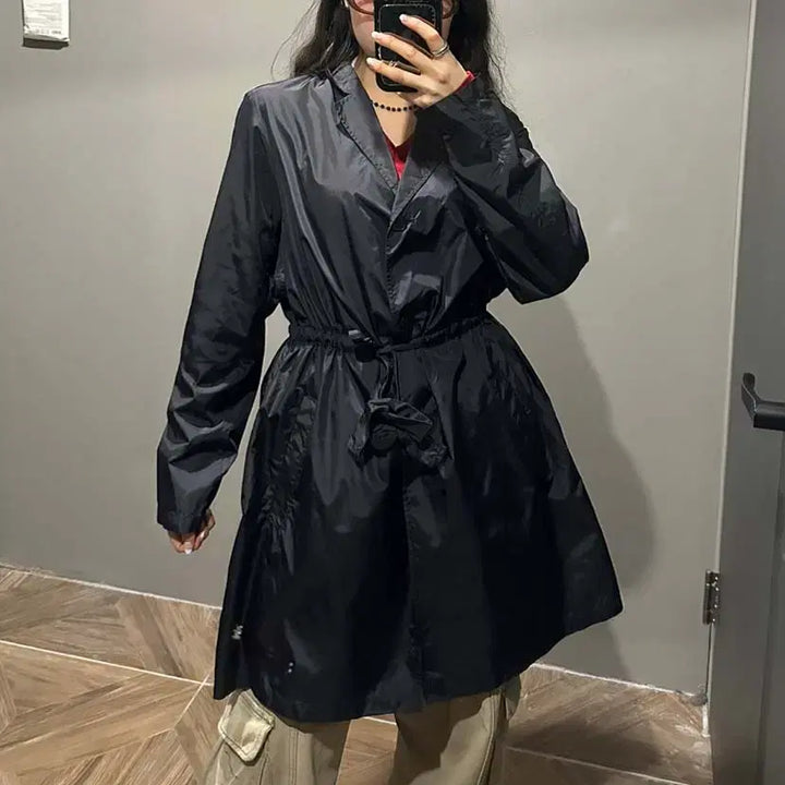 [BUNJANG] Vintage Nylon Midi Jacket / JPN VINTAGE 나일론 미디 자켓 스트링 투포켓 디테일 블랙