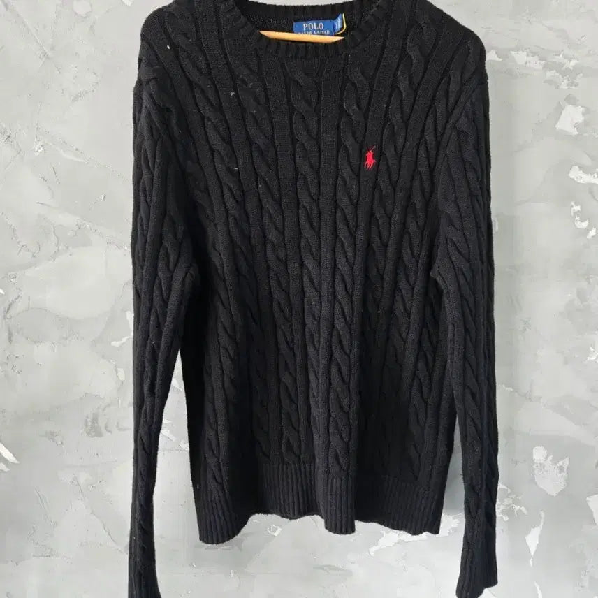 [BUNJANG] Ralph Lauren Cable Knit Sweater - Black (Men's L) / 폴로 랄프로렌 꽈배기 남자 니트 블랙  L