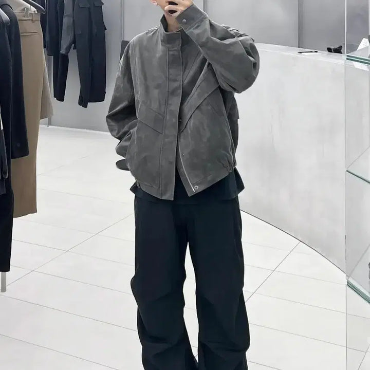 [BUNJANG] InSilence Crack Suede Jacket Charcoal / 인사일런스 크랙 스웨이드 자켓 차콜