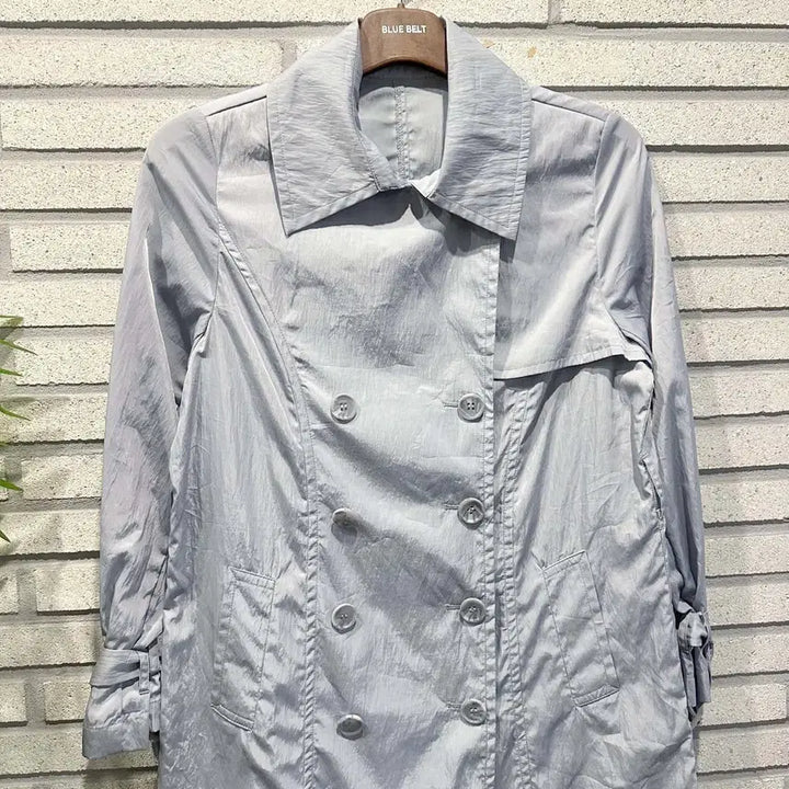 [BUNJANG] Vintage Nylon Double Trench Jacket Sky Blue / JPN VINTAGE 나일론 더블 트렌치 자켓 소매벨트 디테일 스카이블루