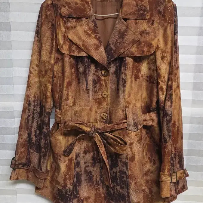 [BUNJANG] EVA Brown Pattern Belt Jacket / 여성 EVA 브라운 패턴 벨트 자켓